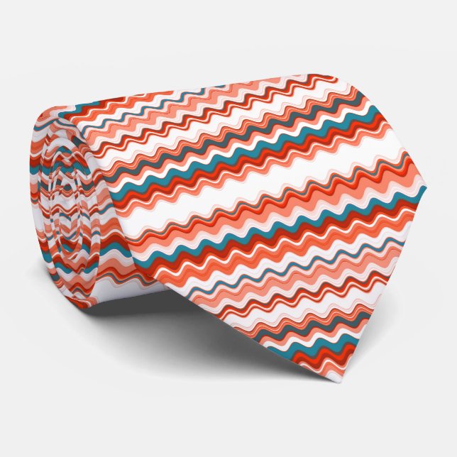 Cravate Coral rose rouge Vague Zigzag Motif (Roulé)