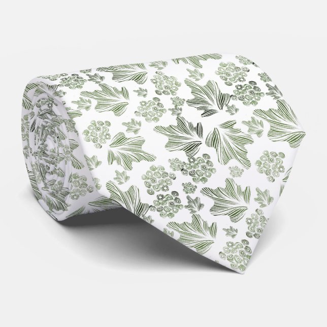 Cravate Corbata blanca elegante con hojas verdes (Roulé)