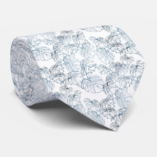 Cravate Corbata blanco con hojas azules dispersés