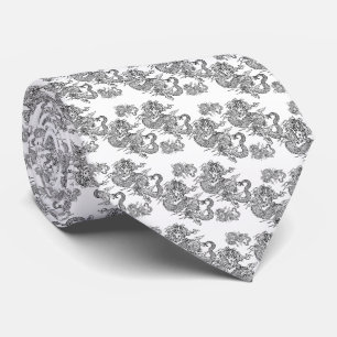 Cravate Corbata elegante blanco con dragón negro