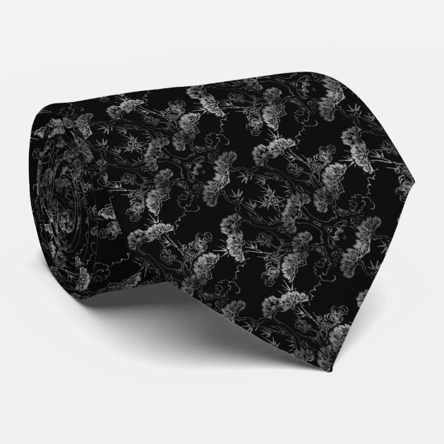 Cravate Corbata negra con arboles gris (Roulé)