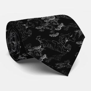 Cravate Corbata negra con tigre gris