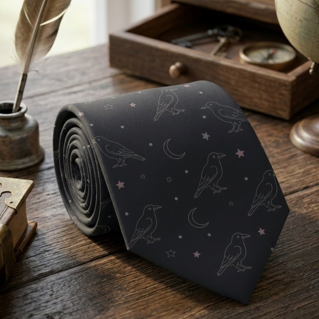 Cravate Corbeau céleste Dark Academia Hommes (Whimsigoth Raven necktie)
