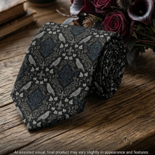 Cravate Corbeau en damas noir charbon gothique