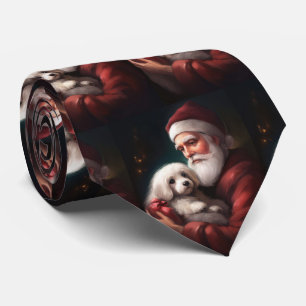 Cravate Coton De Tuléar avec le Père Noël Noël