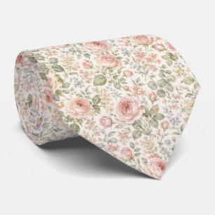 Cravate Cottagecore Rose Poussiéreuse Vert Sauge Floral Ja