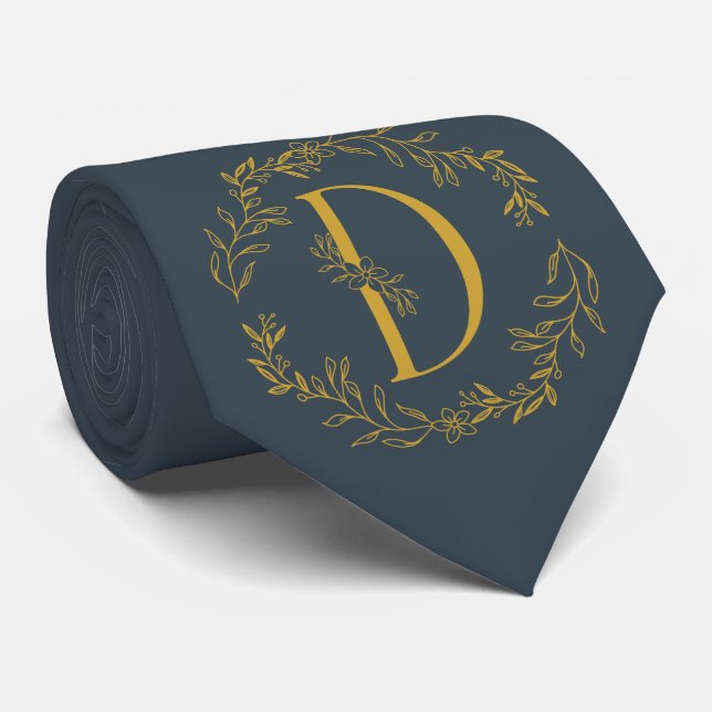 Cravate Couleur de charbon de bois Groomsmen monogramme (Roulé)
