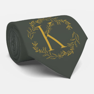 Cravate Couleur d'olive noire Groomsmen monogramme