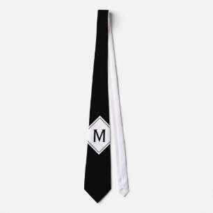Cravate Couleur et bouton seulement - noir blanc + monogra