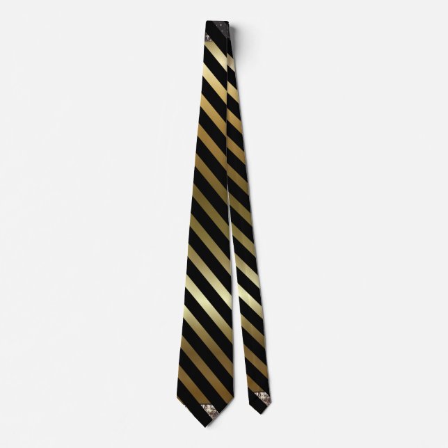 Cravate Couleur or Faux et bandes diagonales noires (Devant)