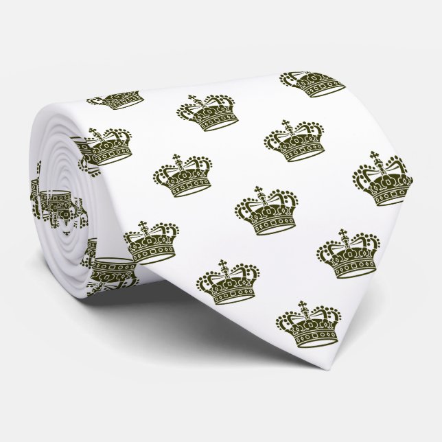 Cravate Couronne 01 - Olive foncé sur blanc (Roulé)
