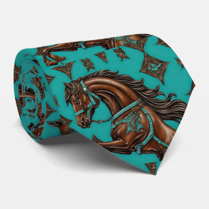 Cravate Cowboy Western Pays Turquoise Brown Horse