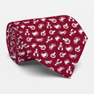Cravate Crabe et homard Burgundy Blancs Motifs de fruits d