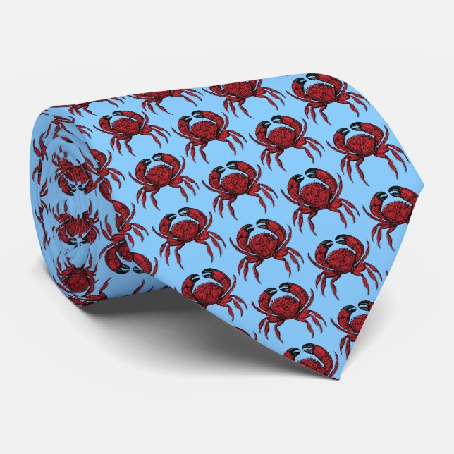 Cravate Crabe rouge crête Emblème ciel bleu BG (Roulé)