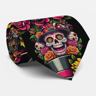 Cravate Crâne à sucre Art - Chapeau supérieur Fiesta flora