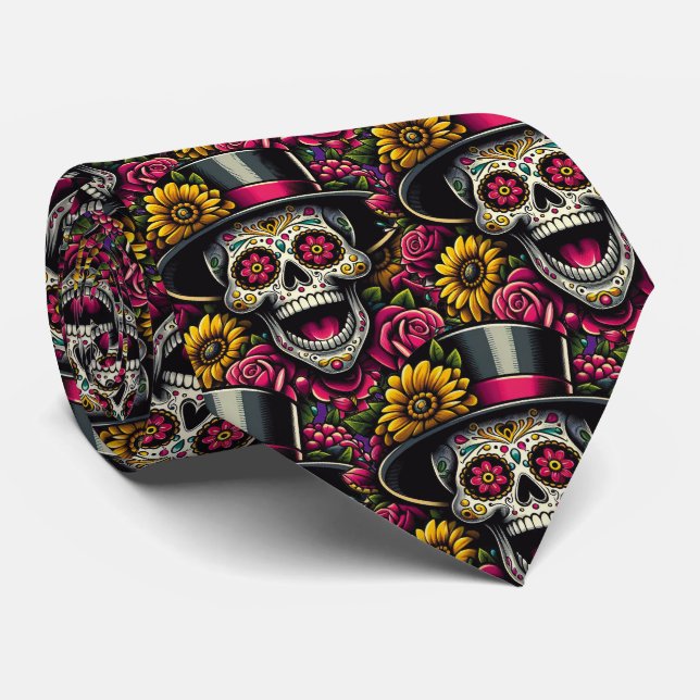 Cravate Crâne à sucre - Chapeau supérieur et tournesol Cal (Roulé)