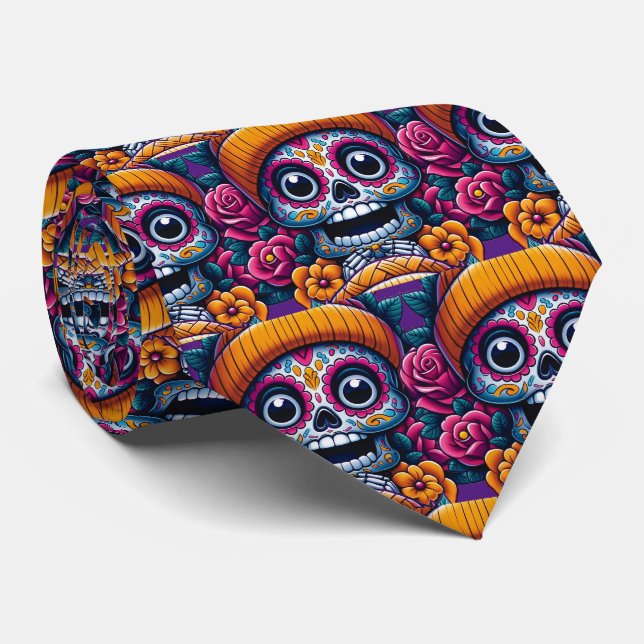 Cravate Crâne à sucre - Crâne à Beanie Calavera (Roulé)