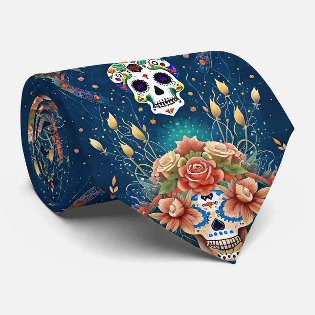 Cravate Crâne à sucre - Fête de Dia de los Muertos (Roulé)
