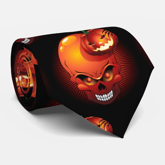 Cravate Crâne d'Halloween et Citrouille (Roulé)