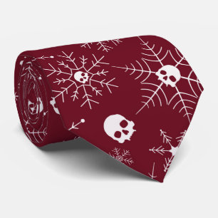 Cravate Crâne effrayant Creepmas Noël Snowflakes rouge