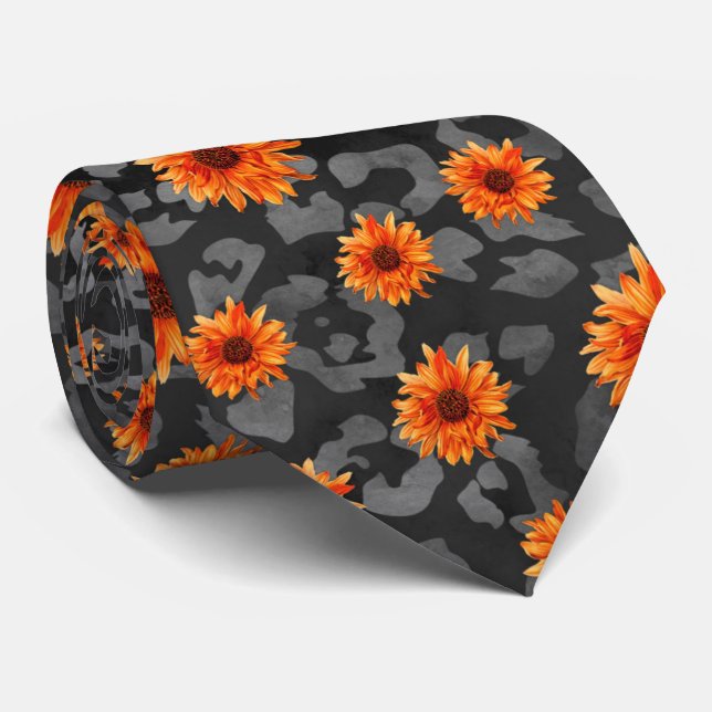 Cravate Crâne orange et série tournesol Design 4 (Roulé)