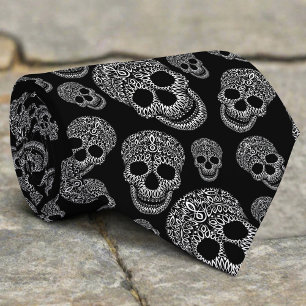 Cravate Crânes Éffrayants noirs blancs Abstraits Halloween