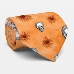 Cravate Crânes orange et série tournesol Design 8 