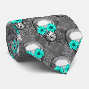 Cravate Crânes turquoise et série tournesol Design 9