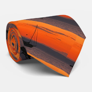 Cravate Cravate, voilier au coucher du soleil, ciel orange