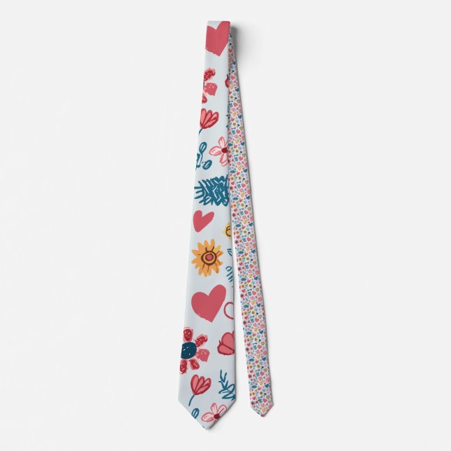 Cravate Crayon Pastel Coeur & Fleurs (Devant)