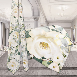 Cravate Creamy Yellow White Peony Mariage Natural Ecru