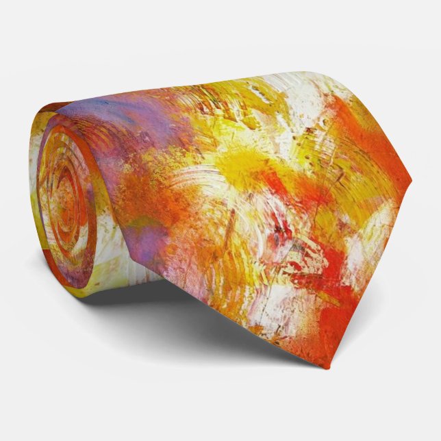 Cravate Créatif Original Rouge Jaune Abstrait Art Moderne (Roulé)