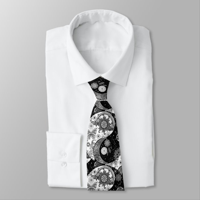 Cravate Creative Black white Yin Yang Night Day Mandala (Attaché)