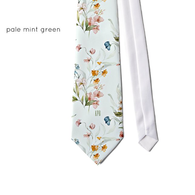 Cravate Crème à menthe pâle, Initiales, Floral Coloré (Créateur téléchargé)