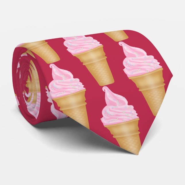 Cravate crème glacée fraise amusante motif carrelage bouti (Roulé)