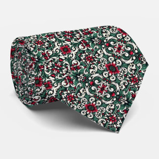 Cravate Crimson Red, Hunter Green, Black, & Ivory Floral