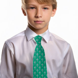 Cravate Croix catholique émeraude vert fausse communion ar