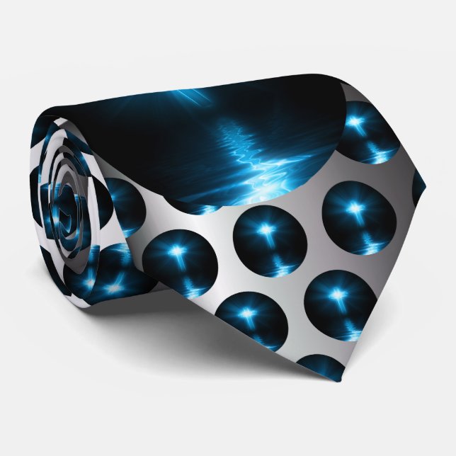 Cravate Croix chrétienne dans la lumière bleue (Roulé)