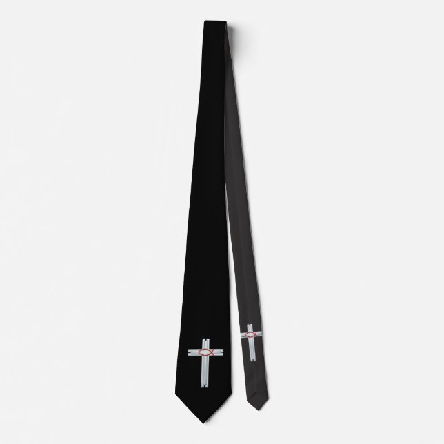 Cravate Croix rouge Ichthus (Devant)