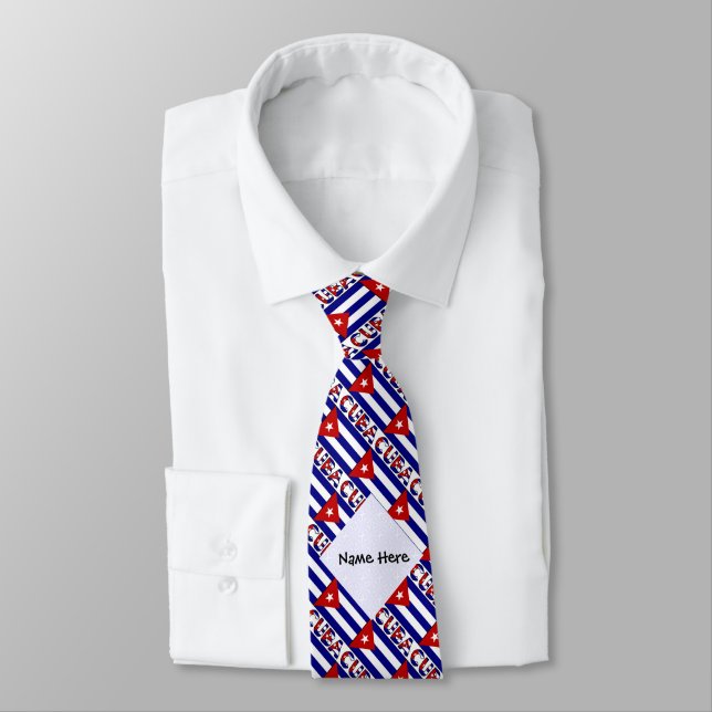 Cravate Cuba et Cuba Drapeau bleu foncé Carreaux avec votr (Attaché)