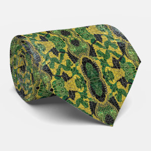 Cravate Cuir de dragon crocodile alligator vert jaune