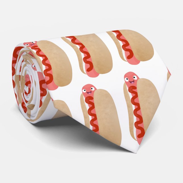 Cravate Curieux hot dog Weiner dessin animé (Roulé)