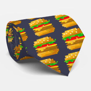 Cravate Cute 8 bits Burger Colorful Fast Food Fun Pixel Ar