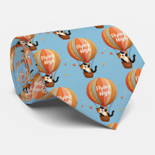 Cravate Cute Chat Hot Air Balloon Whimsical Art