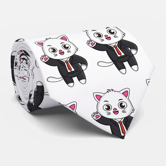Cravate Cute chaton chat en costume d'affaires dessin anim (Roulé)
