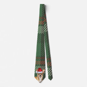 Cravate Cute Chihuahua Green Red Plaid Noël