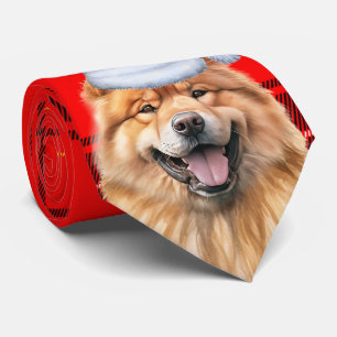 Cravate Cute Chow Chow Chien Rouge Plaid Noël