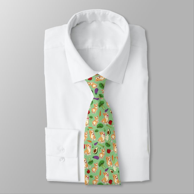 Cravate Cute Corgi and Vegetables Motif alimentaire (Attaché)