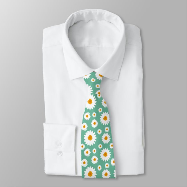 Cravate Cute Daisy Flower Pattern On A Green (Attaché)