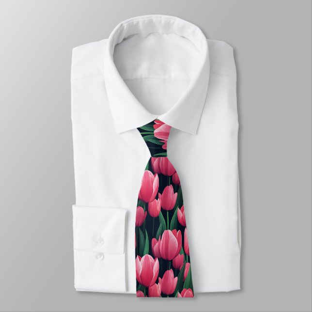 Cravate Cute Gift  For Boyfriend Tulip Flower (Attaché)